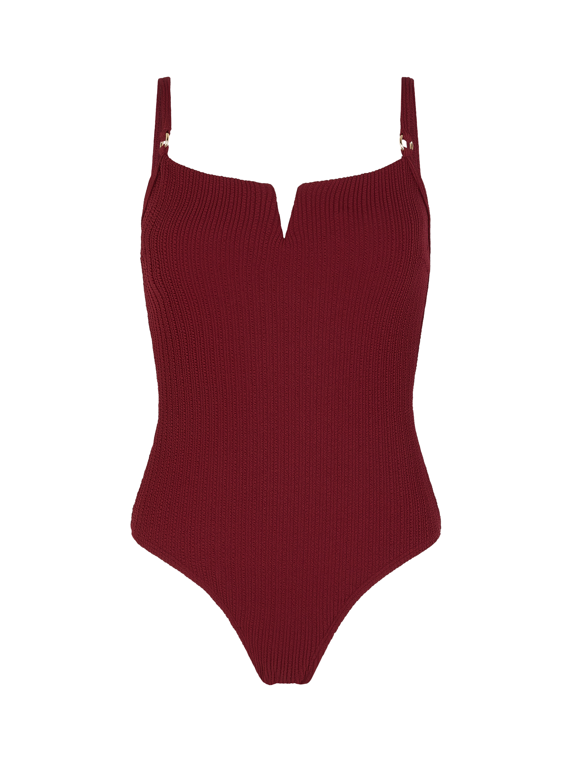 Product image 3 of 4, which shows Accessorize V-Front Shaping Swimsuit, Burgundy, 6