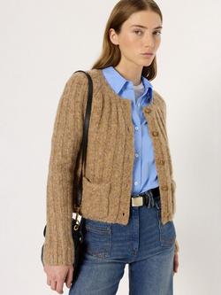 Gerard Darel Eluana Ribbed Wool Blend Cardigan, Brown, Brown