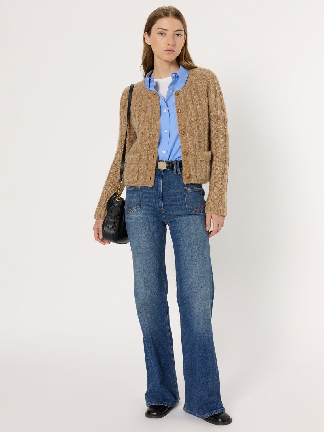 Product image 4 of 5, which shows Gerard Darel Eluana Ribbed Wool Blend Cardigan, Brown, 6