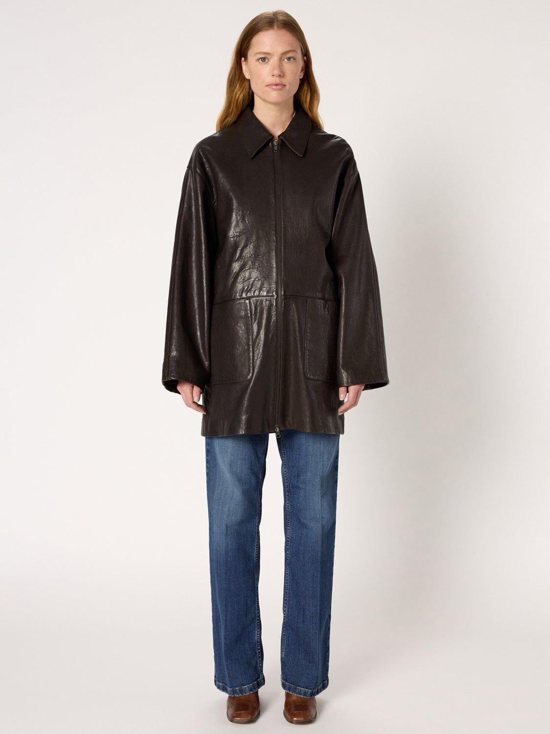 Product image 2 of 5, which shows Gerard Darel Margo Leather Coat, Cinnamon, 10