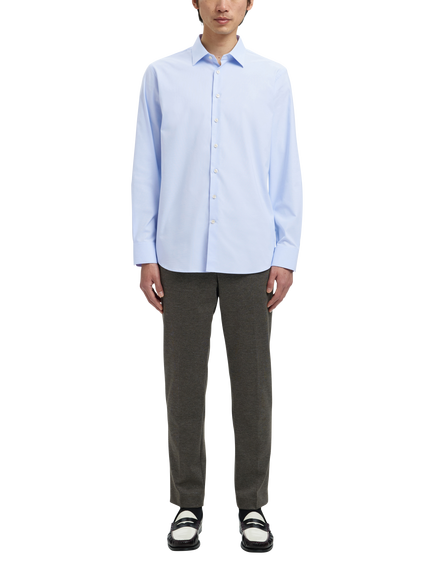 Selected Slim Fit Cotton Blend Shirt - view 2, Blue Dobby