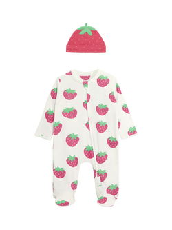 JoJo Maman Bébé Baby Cotton Bodysuit and Hat Set, White, White