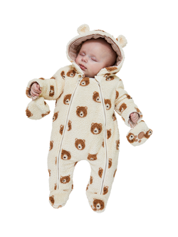 JoJo Maman Bébé Baby Bear Cosy Pramsuit, Cream, Cream