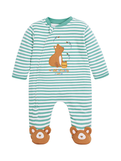 JoJo Maman Bébé Baby Cotton Bear Zip Sleepsuit, Green, Green