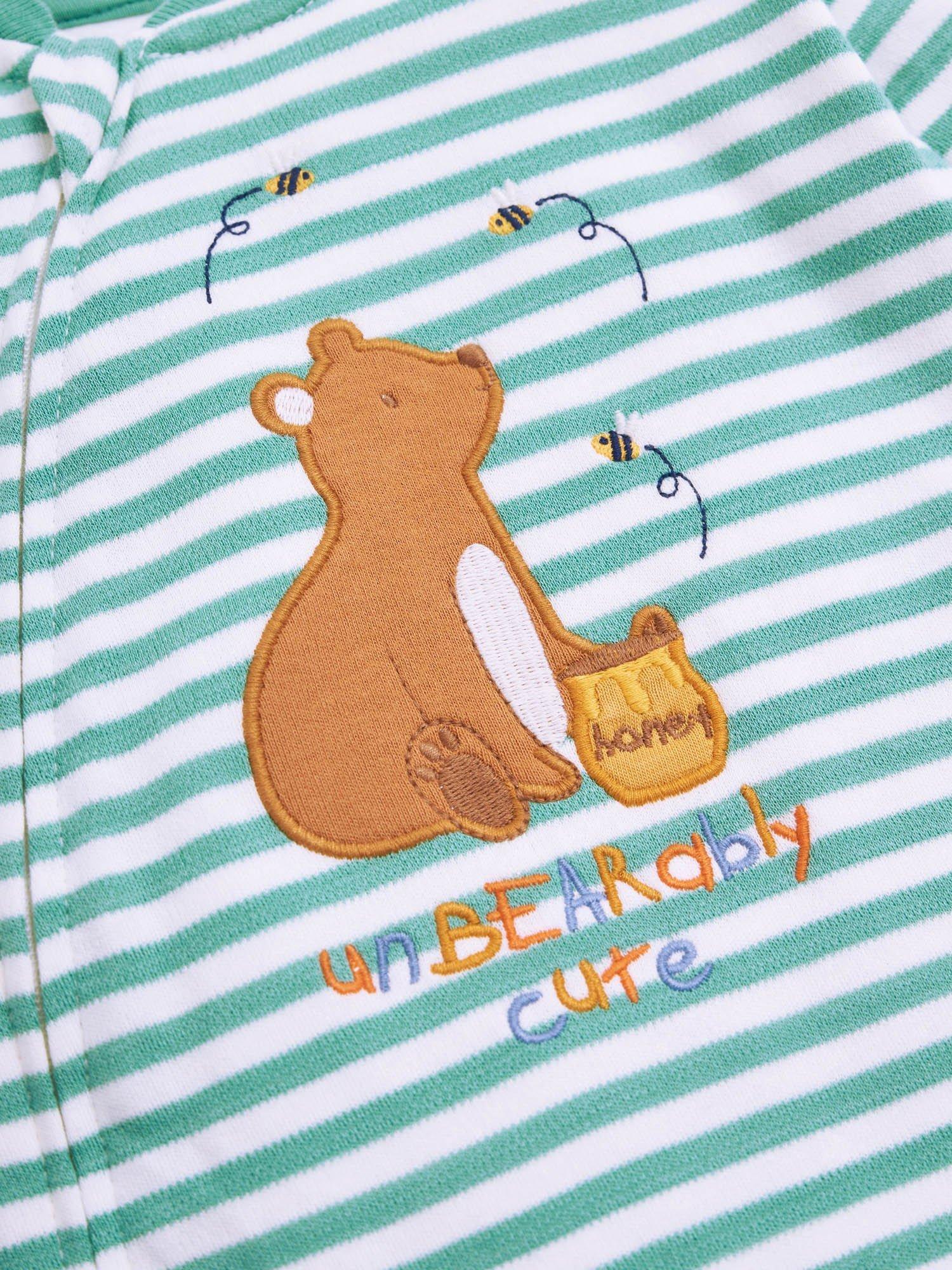 Product image 3 of 3, which shows JoJo Maman Bébé Baby Cotton Bear Zip Sleepsuit, Green, Newborn