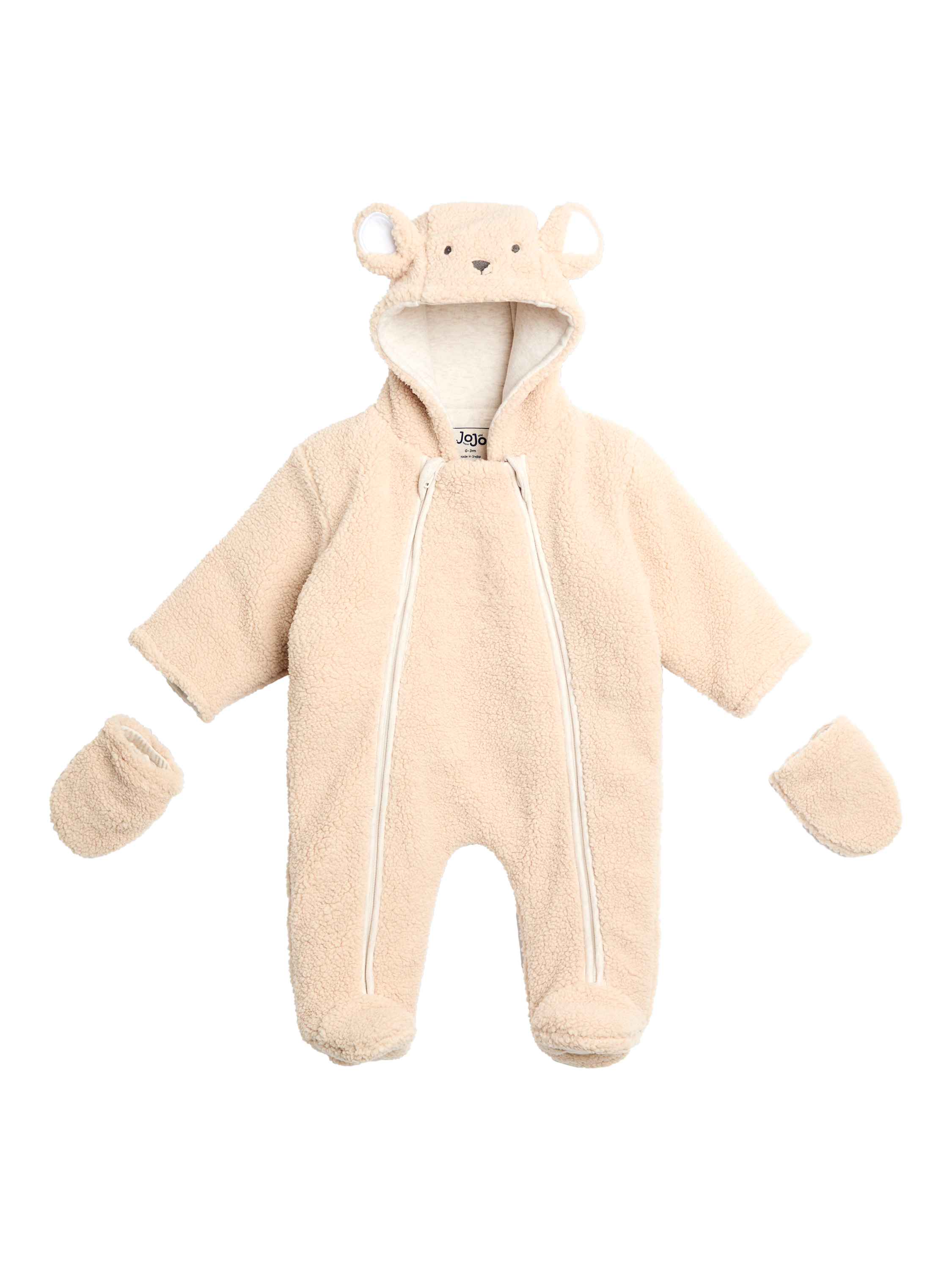 Product image 1 of 4, which shows JoJo Maman Bébé Baby Borg Bear Pramsuit, Brown, Newborn