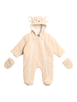 JoJo Maman Bébé Baby Borg Bear Pramsuit, Brown, Brown