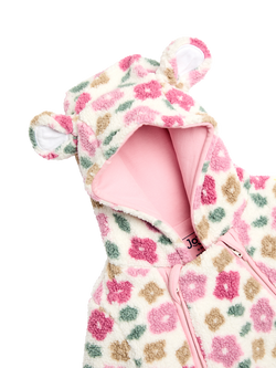 JoJo Maman Bébé Baby Flower Borg Pramsuit, Pink - view 2, Pink