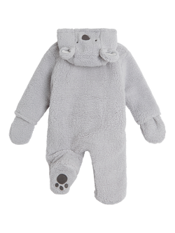 JoJo Maman Bébé Baby Koala Borg Pramsuit, Grey - view 2, Grey