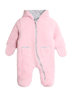 JoJo Maman Bébé Baby Borg Mouse Pramsuit, Pink - view 2, Pink