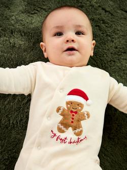 JoJo Maman Bébé Baby First Christmas Gingerbread Sleepsuit, Ecru - view 2, Ecru