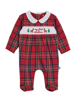JoJo Maman Bébé Kids Cotton My First Christmas Footed Sleepsuit, Red, Red