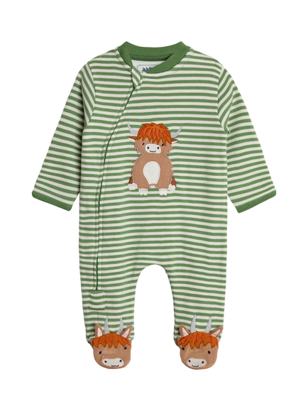JoJo Maman Bébé Baby Cotton Cow Sleepsuit, Green, Green