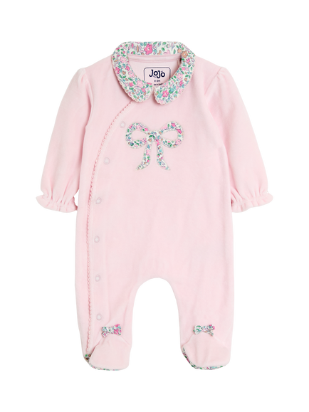JoJo Maman Bébé Baby Velour Appliqué Collared All-in One Sleepsuit, Pink, Pink