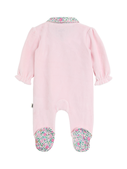 JoJo Maman Bébé Baby Velour Appliqué Collared All-in One Sleepsuit, Pink - view 2, Pink