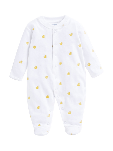 JoJo Maman Bébé Baby Cotton Embroidered Duck Sleepsuit, Yellow, Yellow