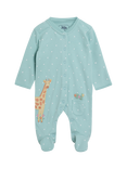 JoJo Maman Bébé Baby Cotton Footed Giraffe Popper Sleepsuit, Duck Egg