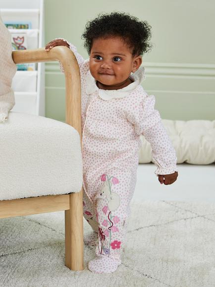 JoJo Maman Bébé Baby Cotton Mouse Sleepsuit, Pink - view 2, Pink