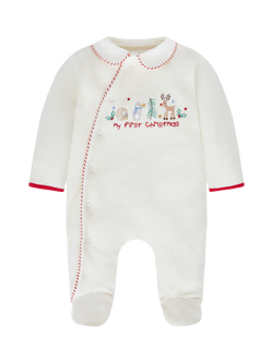 JoJo Maman Bébé Baby My First Christmas Baby Sleepsuit, Cream, Cream