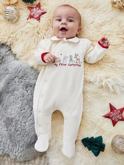 JoJo Maman Bébé Baby My First Christmas Baby Sleepsuit, Cream - view 2, Cream