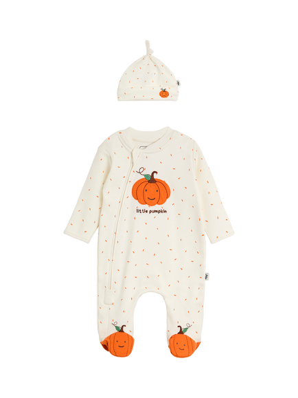 JoJo Maman Bébé Baby Cotton Pumpkin Sleepsuit and Hat Set, Cream, Cream