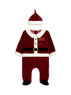 JoJo Maman Bébé Baby Cotton Santa Sleepsuit Set, Red, Red