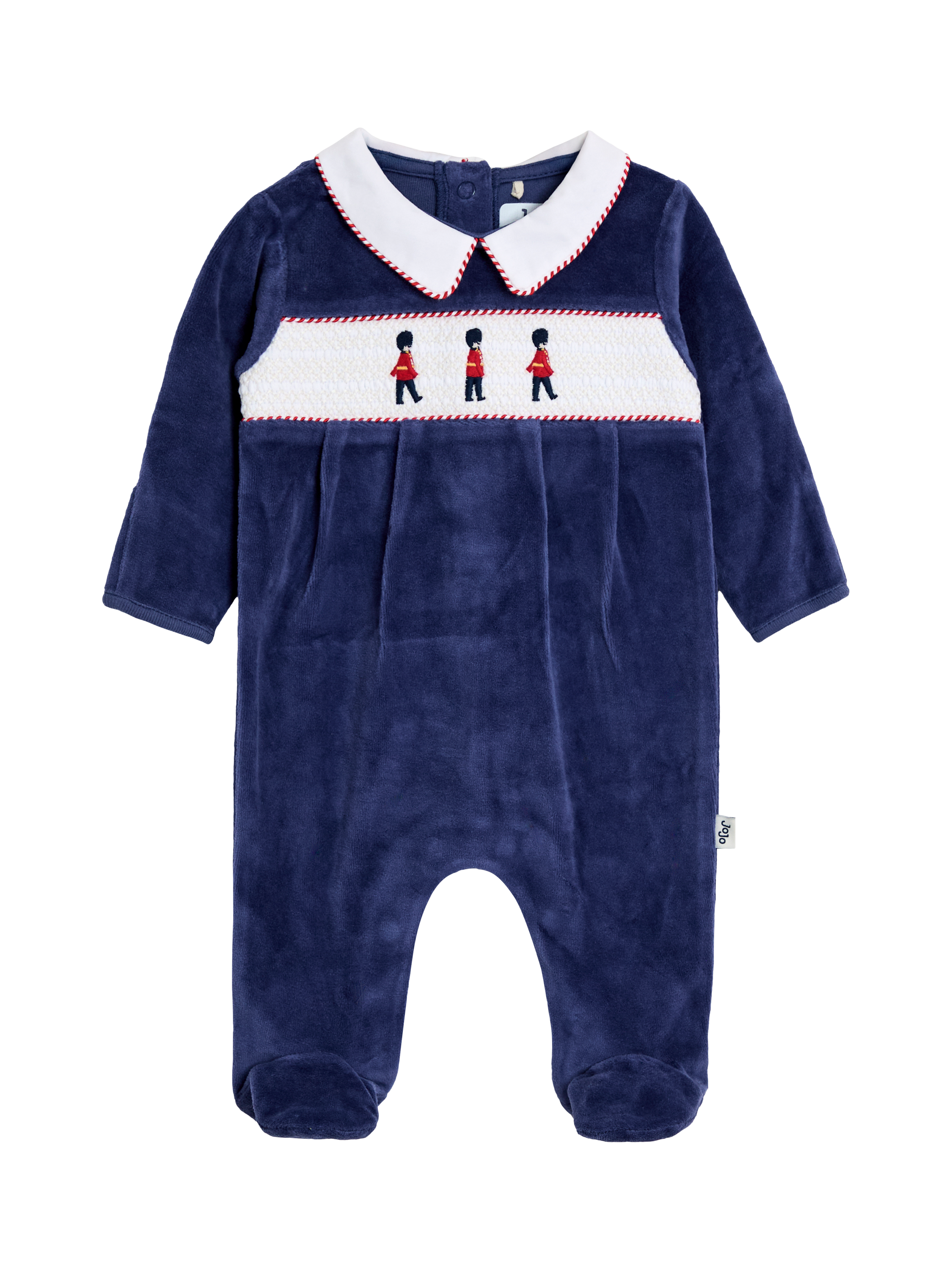 JoJo Maman Bébé Baby Velour Soldier All-In-One Sleepsuit, Navy