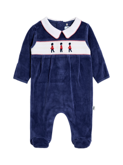 JoJo Maman Bébé Baby Velour Soldier All-In-One Sleepsuit, Navy, Navy