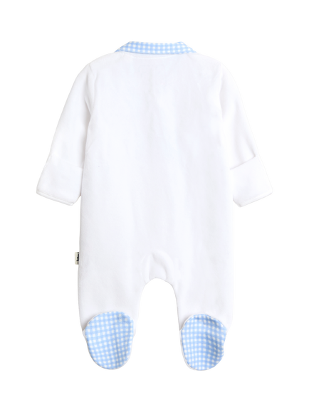 JoJo Maman Bébé Baby Tractor Velour Appliqué Footed Romper, White - view 2, White