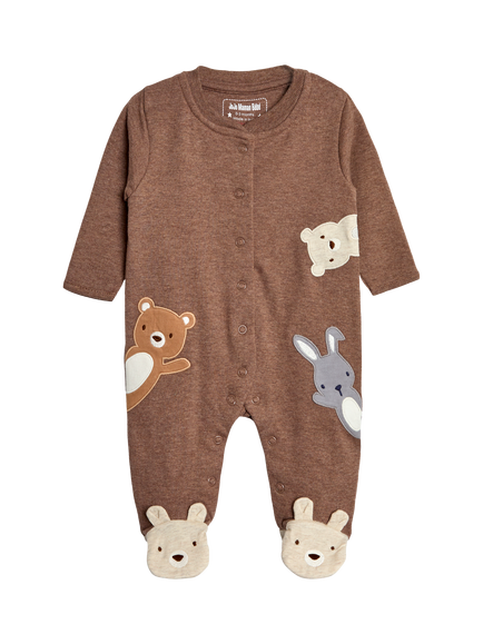 JoJo Maman Bébé Baby Cotton Woodland Sleepsuit, Brown, Brown