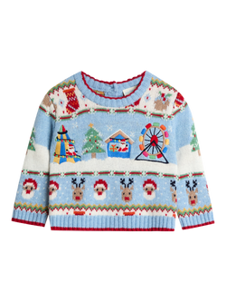 JoJo Maman Bébé Baby Christmas Fair Isle Jumper & Leggings Set, Blue - view 2, Blue