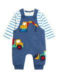 JoJo Maman Bébé Baby Dungarees and Stripe Top Set, Indigo