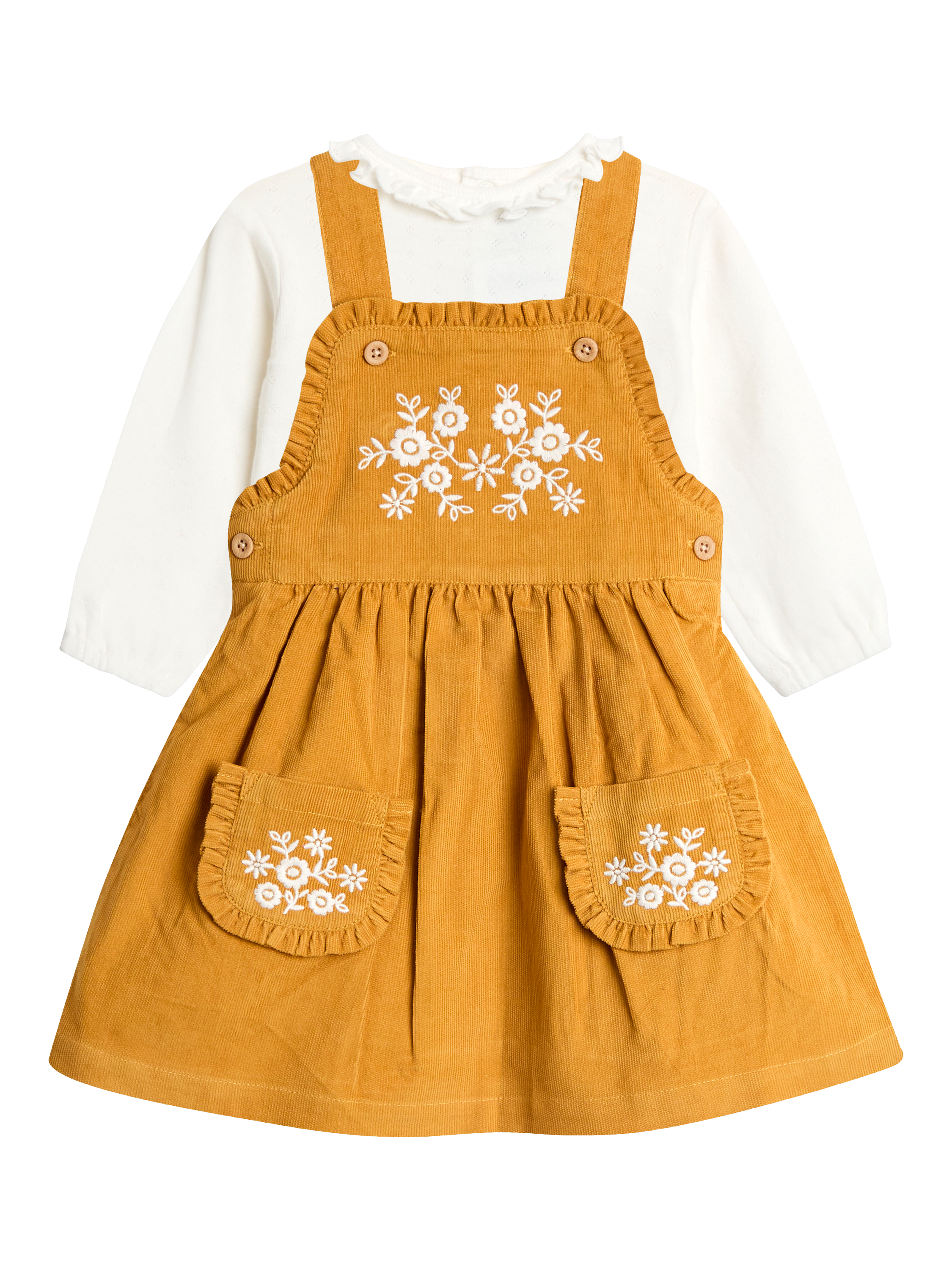 JoJo Maman Bébé Kids' Cord Embroidered Pinafore Dress and Blouse