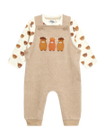 JoJo Maman Bébé Baby Cotton Dungarees and Top Set, Stone
