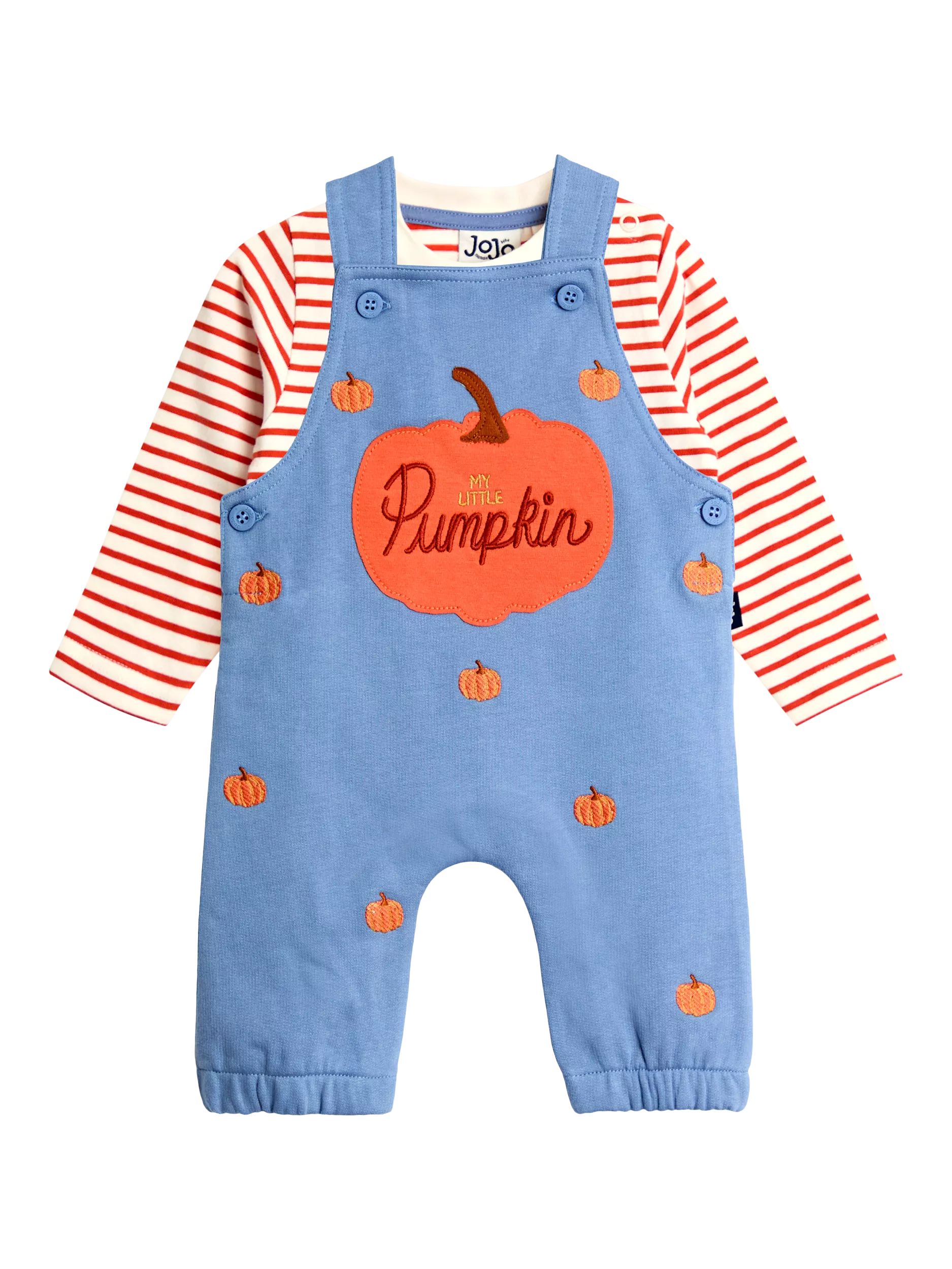 JoJo Maman Bébé Baby Cotton Pumpkin Dungaree Set, Denim