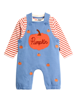 JoJo Maman Bébé Baby Cotton Pumpkin Dungaree Set, Denim, Denim