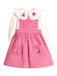 JoJo Maman Bébé Kids' Embroidered Pinafore Dress and Blouse Set, Rose