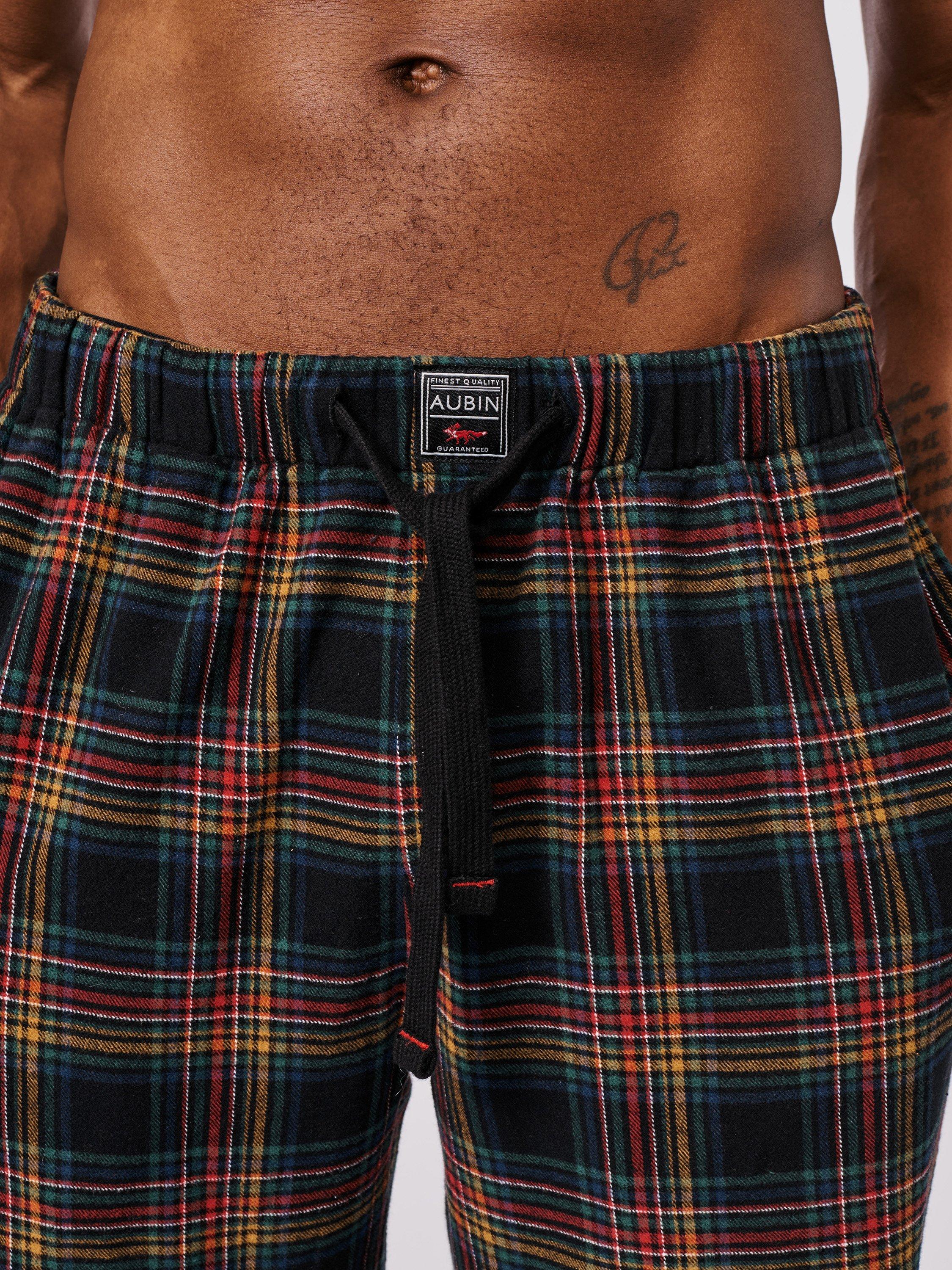 Product image 3 of 5, which shows Aubin Edward Check Cotton Lounge Trousers, Black/Red Check, S