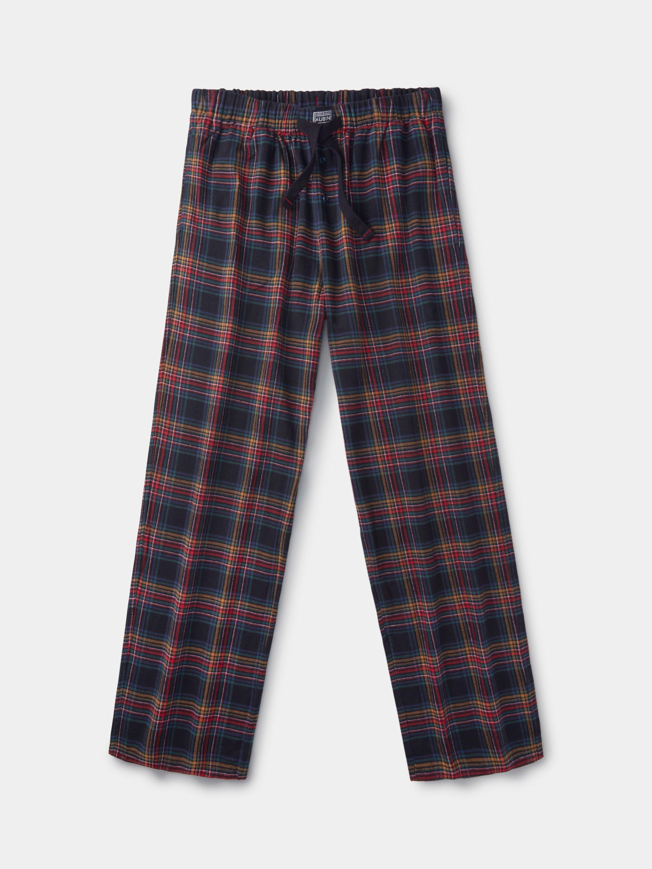 Product image 4 of 5, which shows Aubin Edward Check Cotton Lounge Trousers, Black/Red Check, S