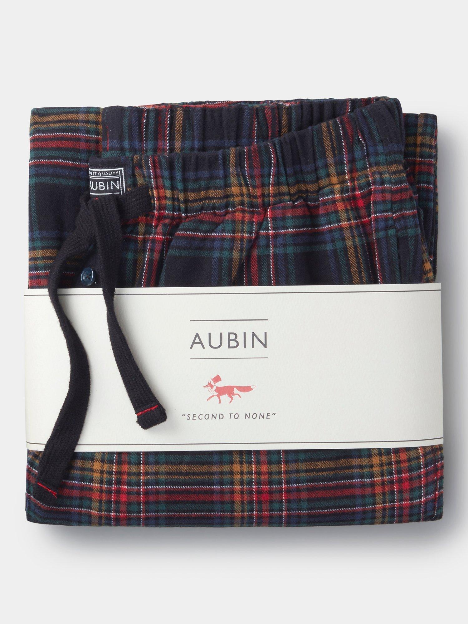 Product image 5 of 5, which shows Aubin Edward Check Cotton Lounge Trousers, Black/Red Check, S