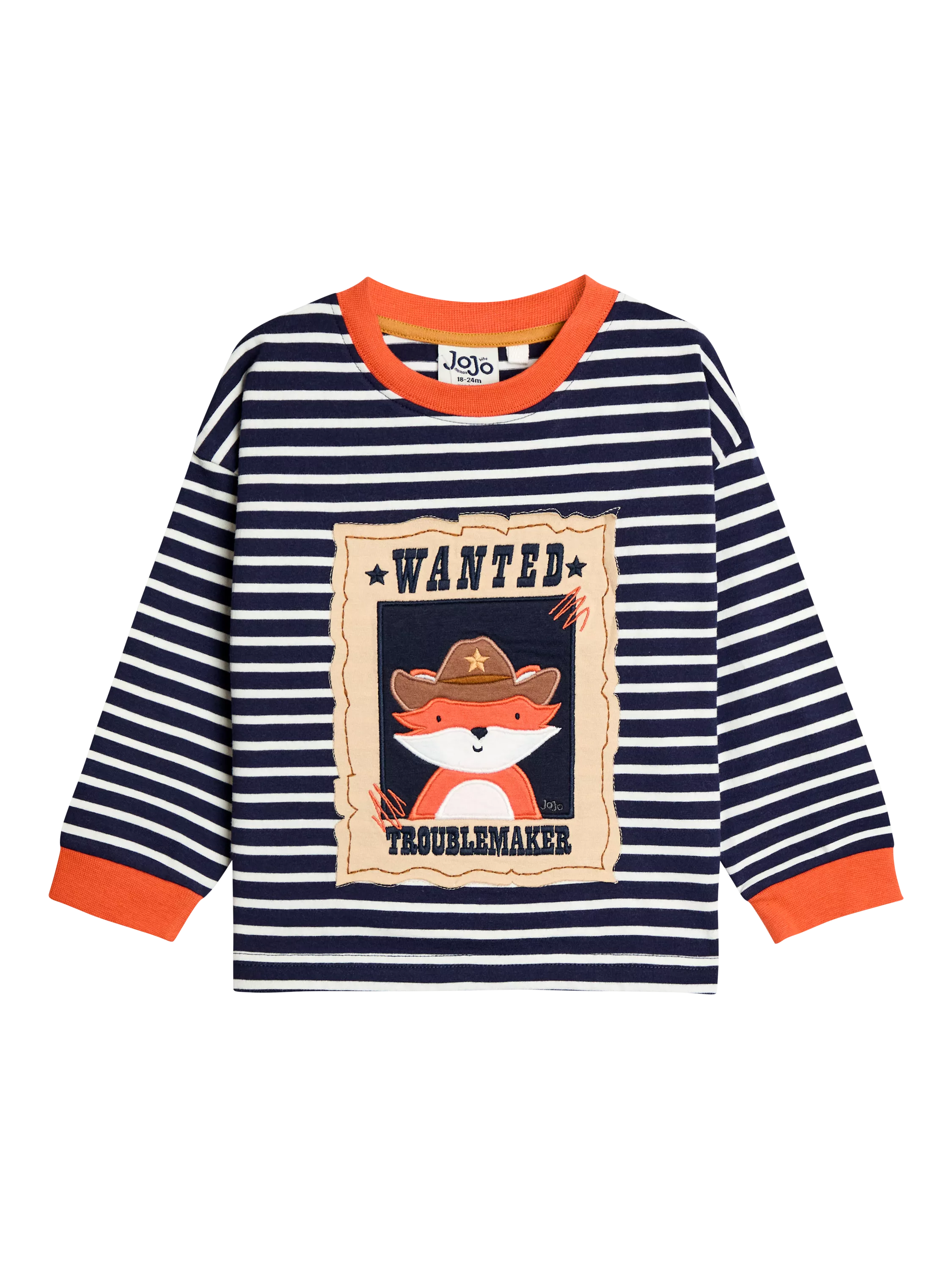 JoJo Maman Bébé Kids' Fox Applique Top, Navy/Ecru