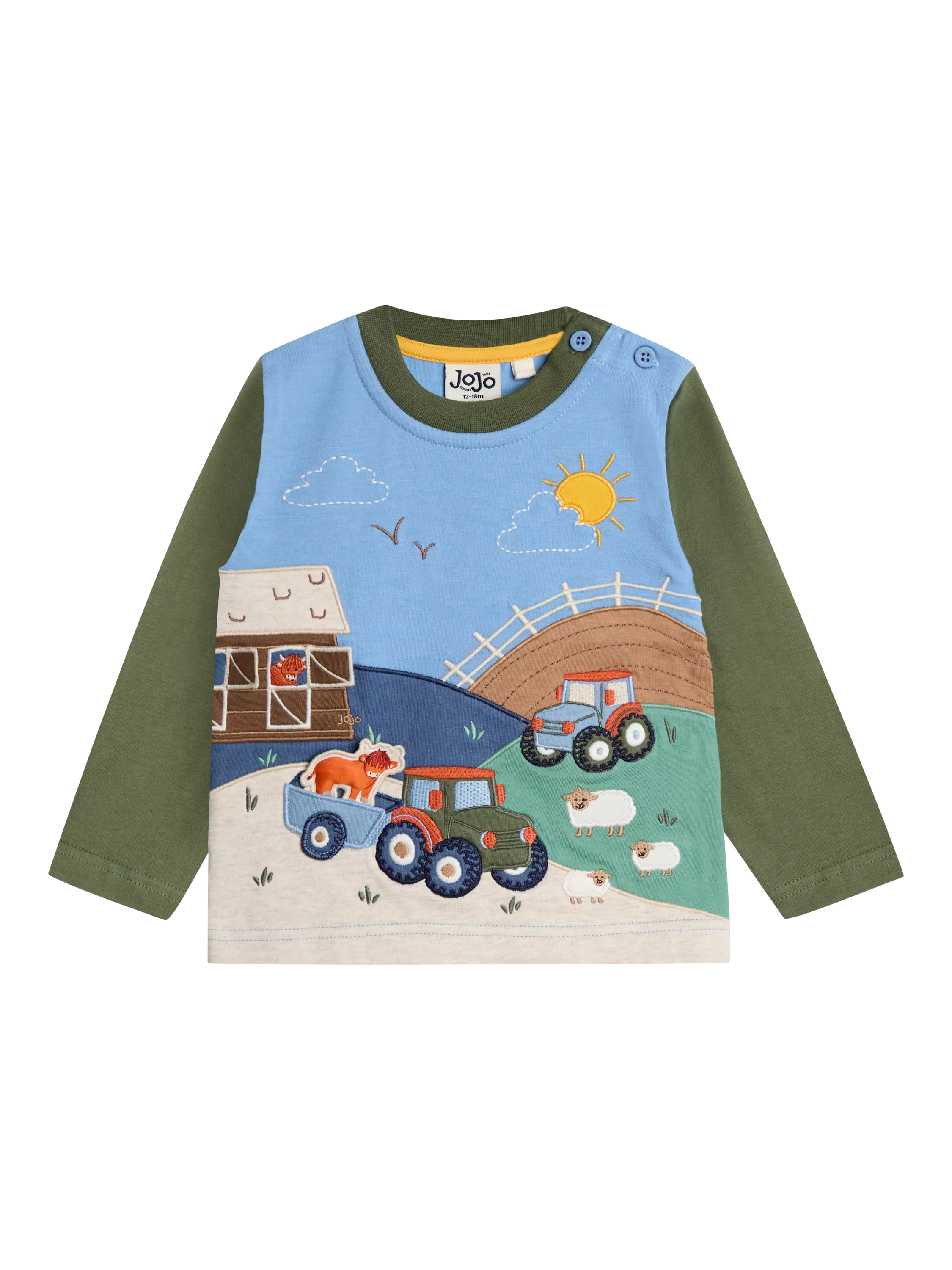 JoJo Maman Bébé Kids' Cotton Applique Top, Khaki