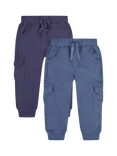 JoJo Maman Bébé Kids' Cotton Cargo Trousers, Pack of 2, Indigo
