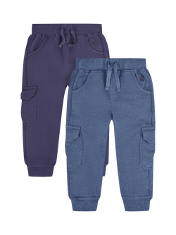 JoJo Maman Bébé Kids' Cotton Cargo Trousers, Pack of 2, Indigo, Indigo