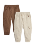 JoJo Maman Bébé Kids' Cotton Cargo Joggers, Pack of 2, Tan