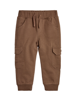 JoJo Maman Bébé Kids' Cotton Cargo Joggers, Pack of 2, Tan - view 2, Tan
