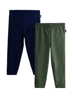 JoJo Maman Bébé Kids' Fleece Lined Leggings, Pack of 2, Khaki, Khaki