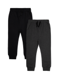 JoJo Maman Bébé Kids' Cotton Drawstring Joggers, Pack of 2, Black