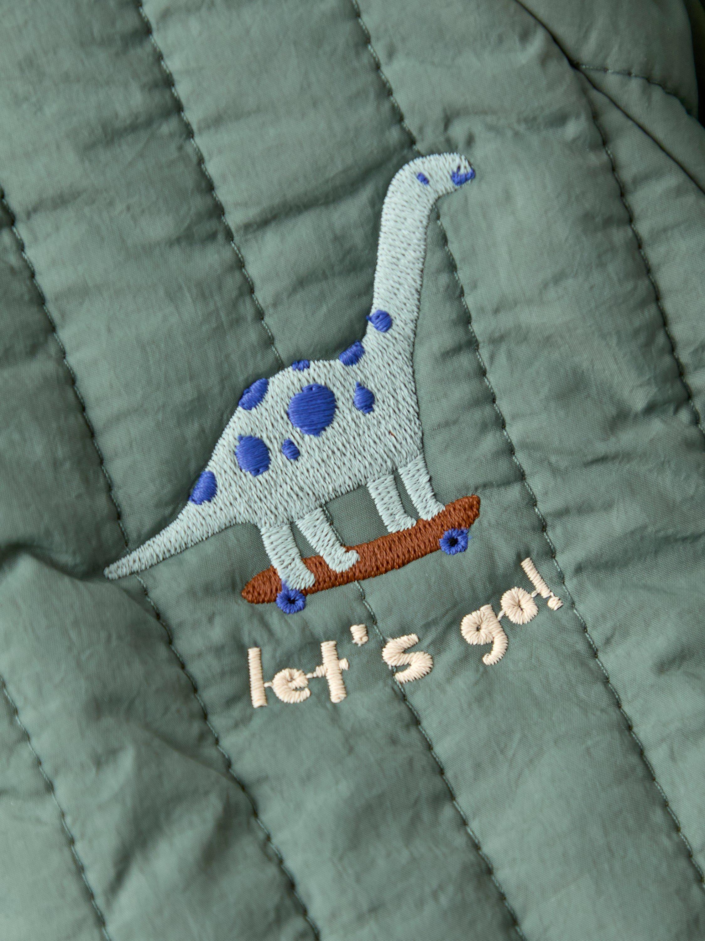 Product image 4 of 5, which shows JoJo Maman Bébé Kids' Quilted Dino Bomber Jacket, Khaki, 6-12 months