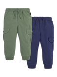JoJo Maman Bébé Kids' Cotton Cargo Trousers, Pack of 2, Navy